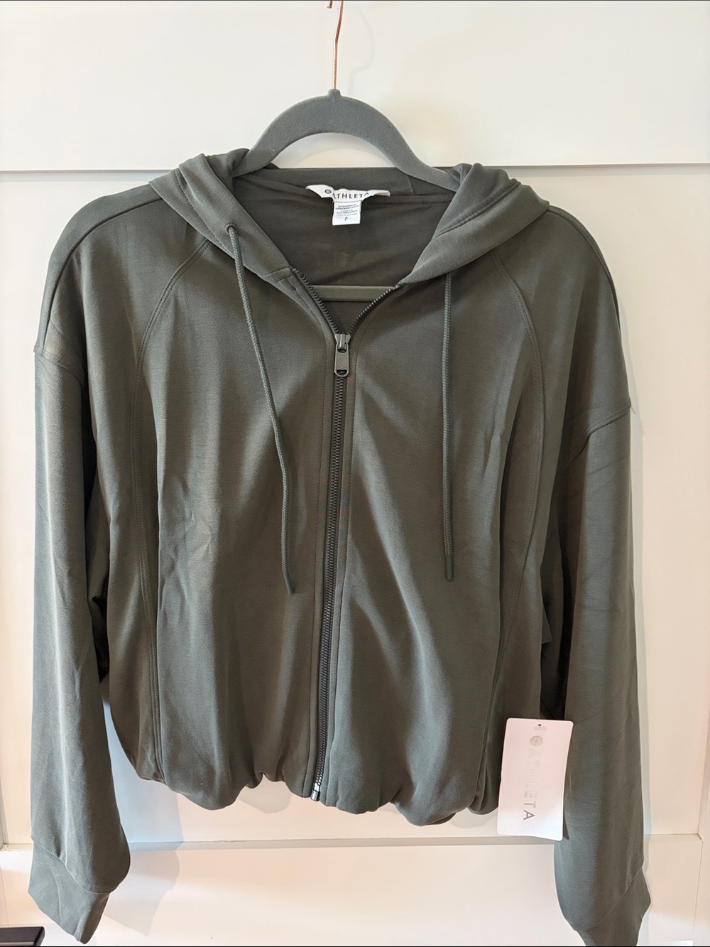 Athleta Olive Seasoft Bubble Hem Full Zip Bomber Jacket